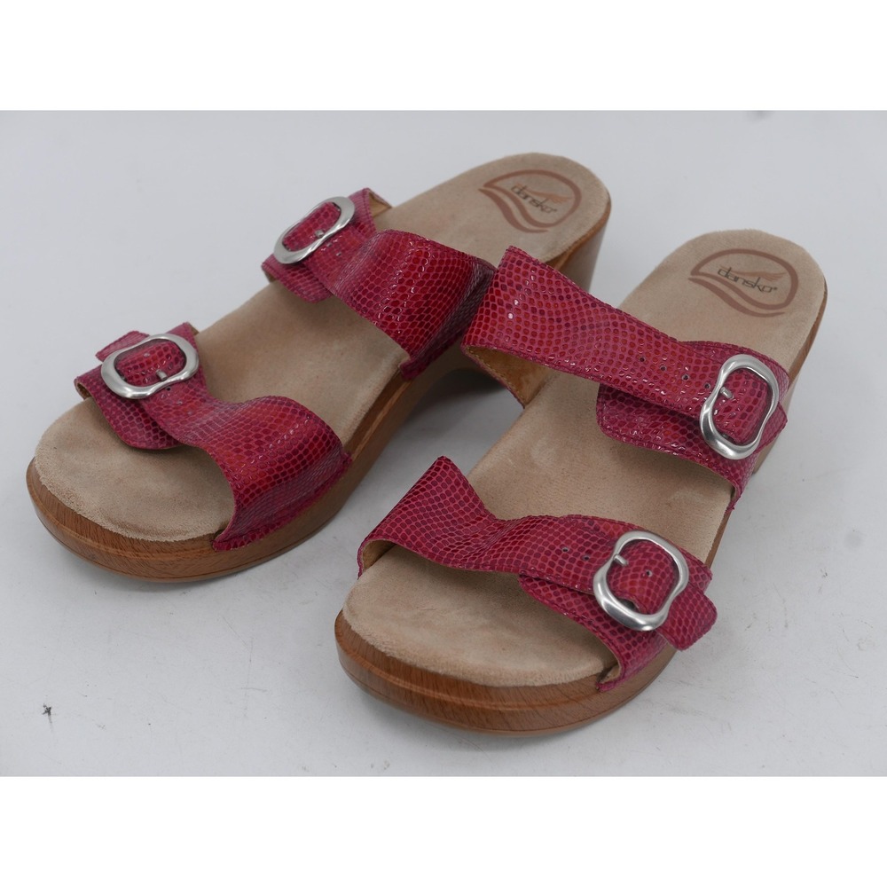 Dansko Sandals Red Leather Slide Wedge Buckle Adjustable Women's Size 10.5 EU 41